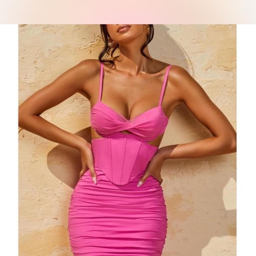 Oh Polly Pink Corset Cut Out Dress